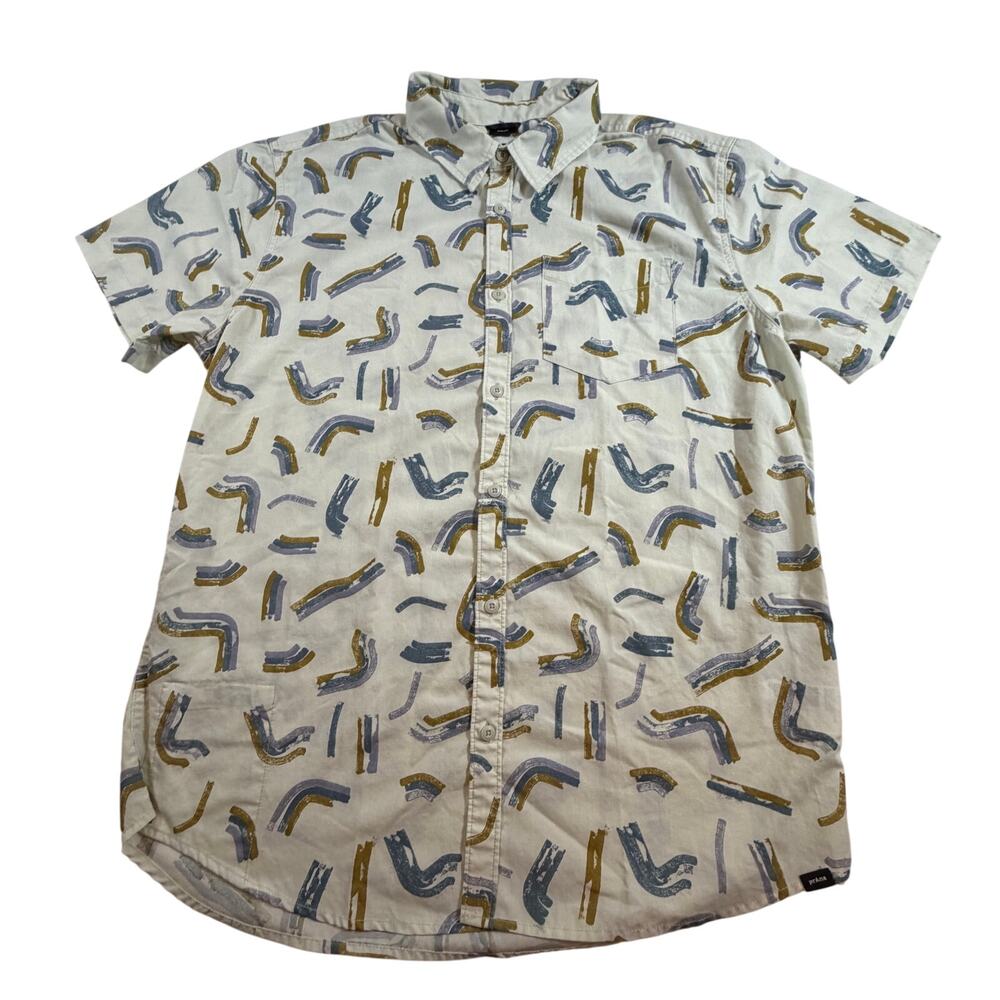 prAna Men's Stimmersee Shirt Jasmine Cool Beans Pattern Off White Sz Lg Slim